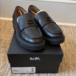 Coach Leah Platform Loafer Black Leather Size 8